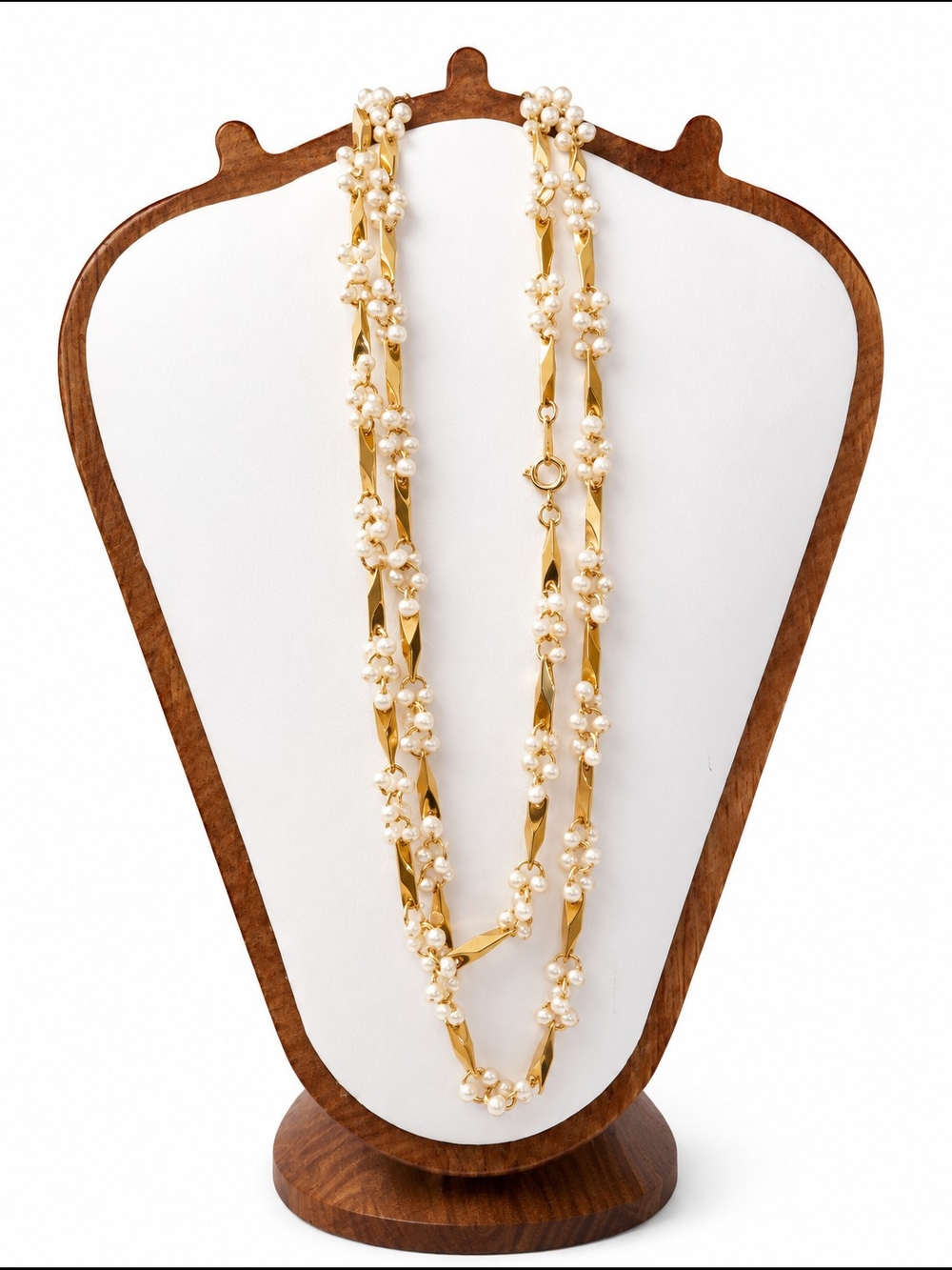 1980's Unmarked I. Michelson & Sons Gold Tone Faux Seed Pearl 29 Inch Necklace
